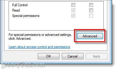 advanced permissions window for registry in wnidows 7 vista